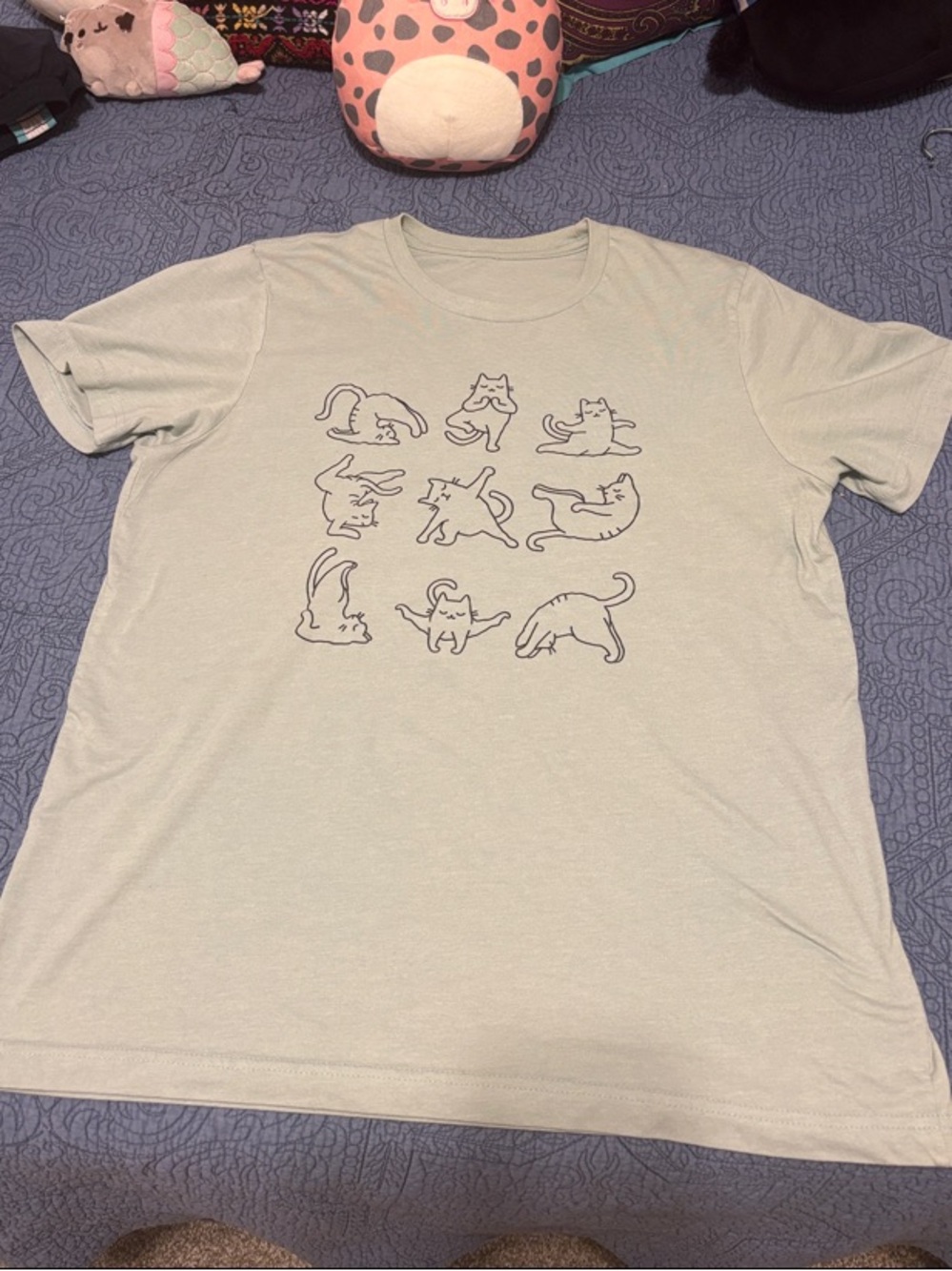 Yoga Cat Pose Graphic T-Shirt - Light blue